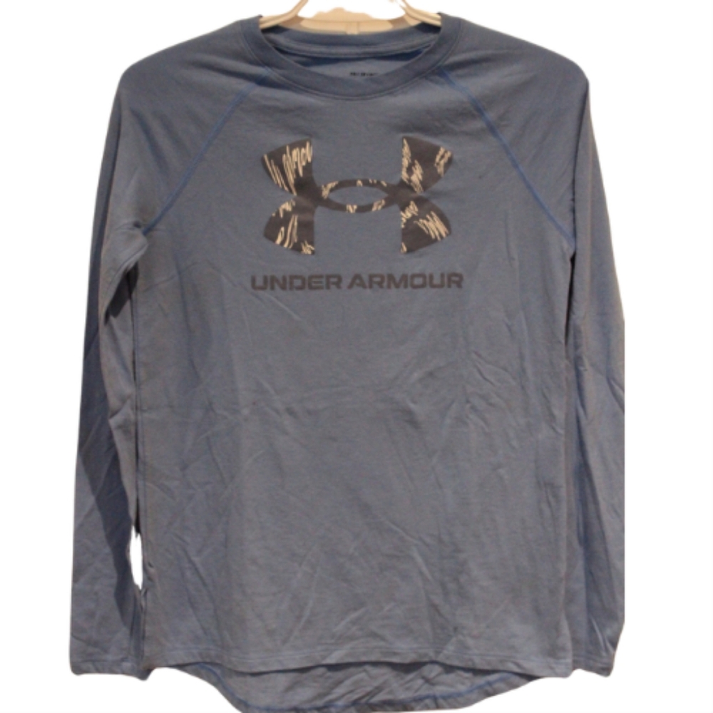 2/$25 🏷 Under Armour Blue Graphic Logo Long Sleeve Size XS